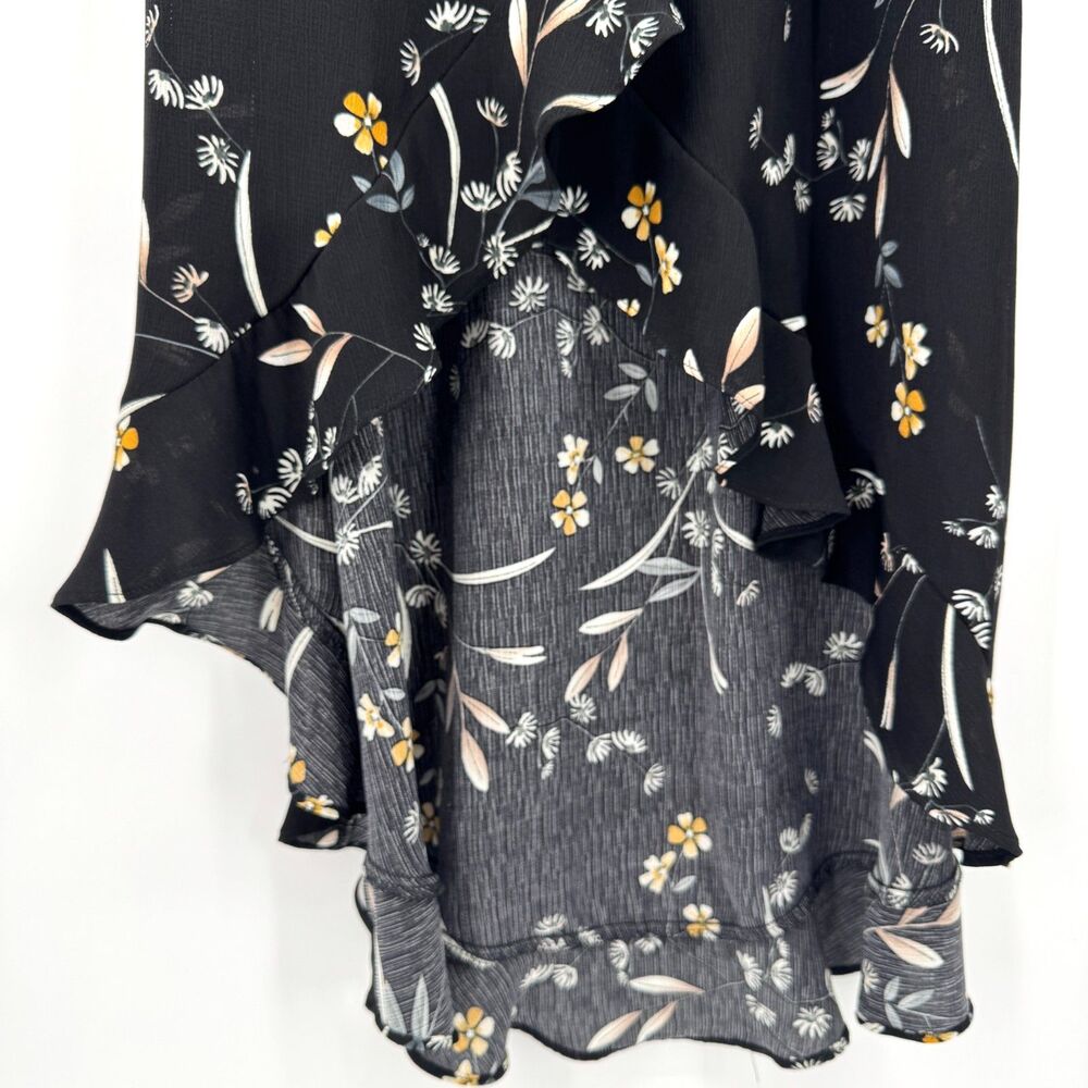 Lulu's Black Floral High-Low Wrap Dress with Ruffle Hem - Picture 6 of 10
